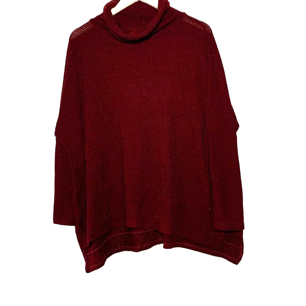 Oversized Maroon Waffle Knit Cowl Neck Sweater Tunic Pullover Boho Slouchy Small